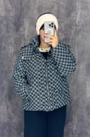 کاپشن شطرنجی کلاه دار